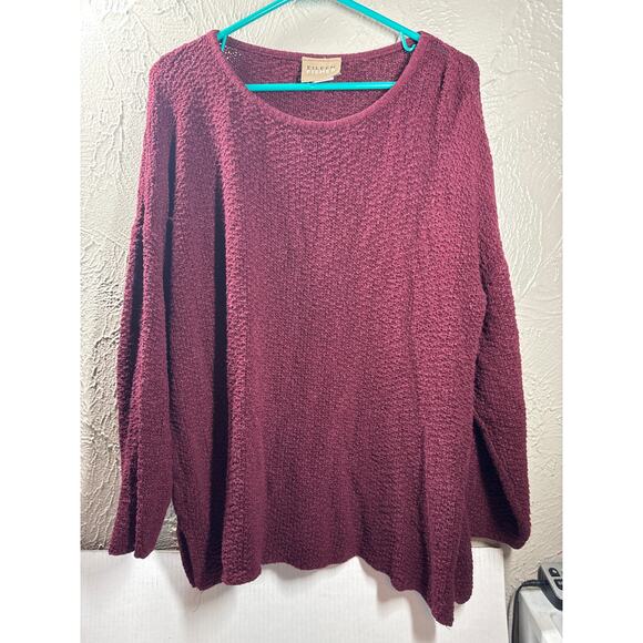 Eileen Fisher Linen Blend Round Neck Sweater Burgundy Tunic Size Large - Picture 1 of 5
